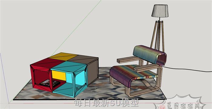 椅子茶几落地灯SU模型 1
