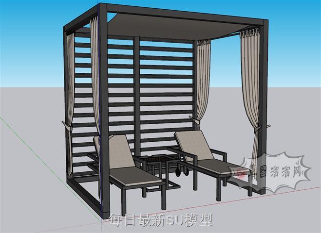 户外躺椅遮阳棚SU模型 1