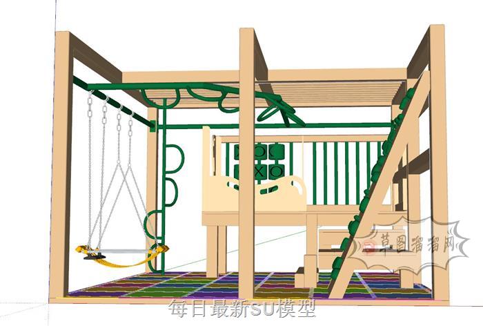 儿童游乐攀爬墙SU模型 1