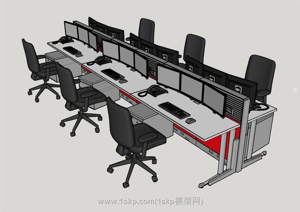 职工员工办公桌SU模型 3