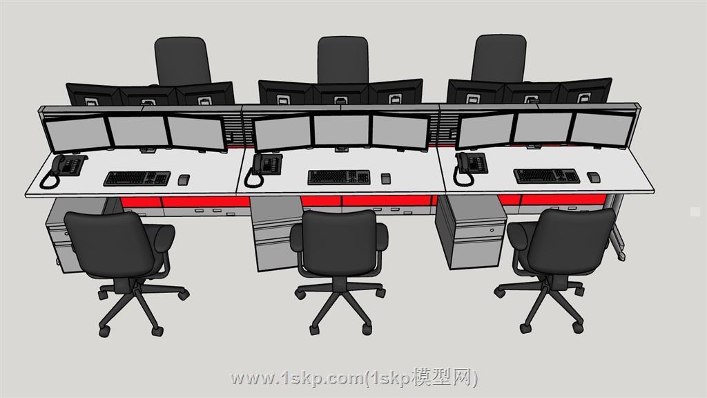 职工员工办公桌SU模型 2