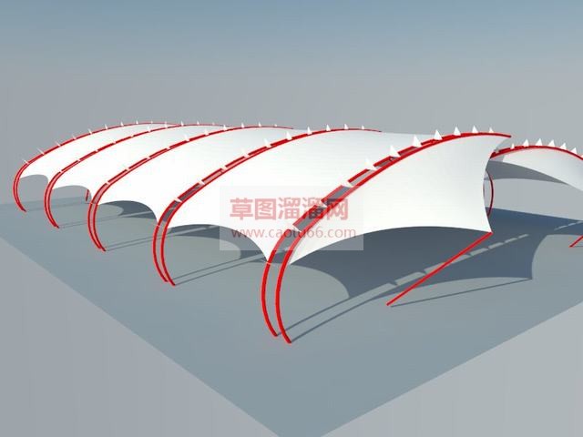 张拉膜挡棚停车棚SU模型 1