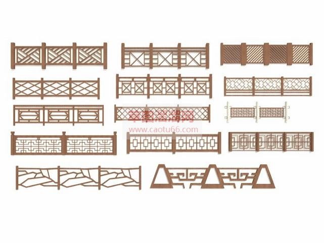 新中式木质栏SU模型 1