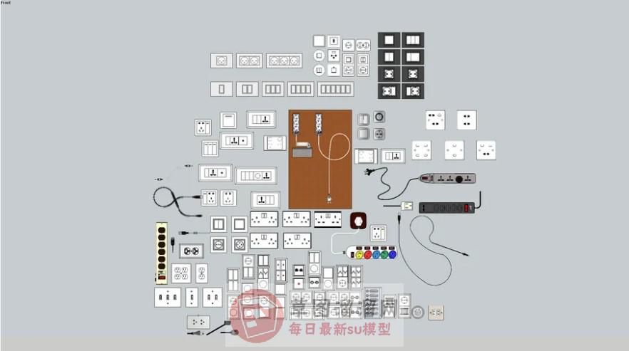 开关按钮插排SU模型 1