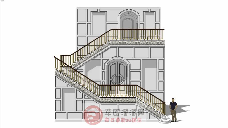 摄影墙扶手楼梯SU模型 1