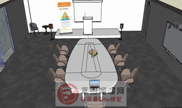 会议室会议厅窗帘SU模型 1