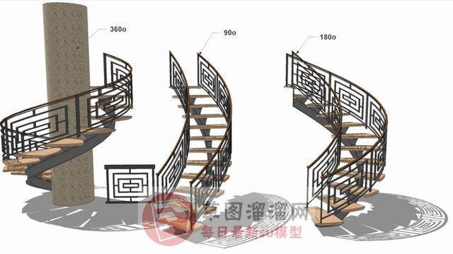 室内扶手梯旋转梯SU模型 1
