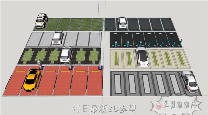 停车位停车停车场SU模型 1