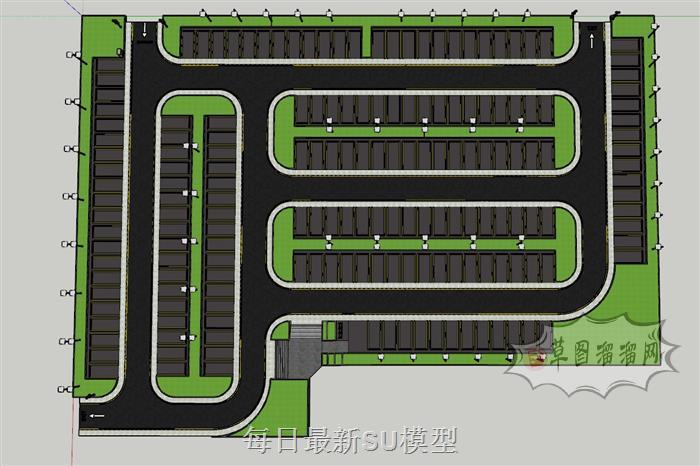 停车场停车位SU模型 1