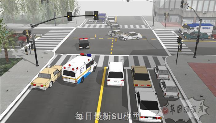 十字路口道路公路SU模型 1