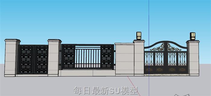 铁艺围墙围栏SU模型 1