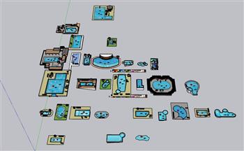 游泳池躺椅遮阳伞SU模型 免费sketchup模型下载