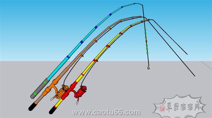钓鱼鱼竿渔具SU模型 1