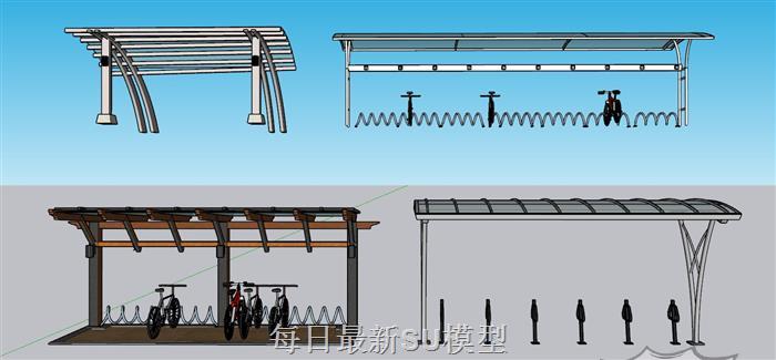 非机动车棚单车棚自行车棚SU模型 1