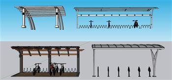 非机动车棚单车棚自行车棚SU模型 免费sketchup模型下载