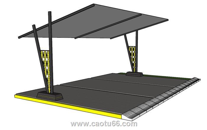 停车棚汽车棚SU模型 1