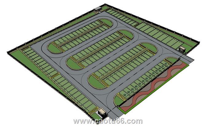 露天大型停车场SU模型 1