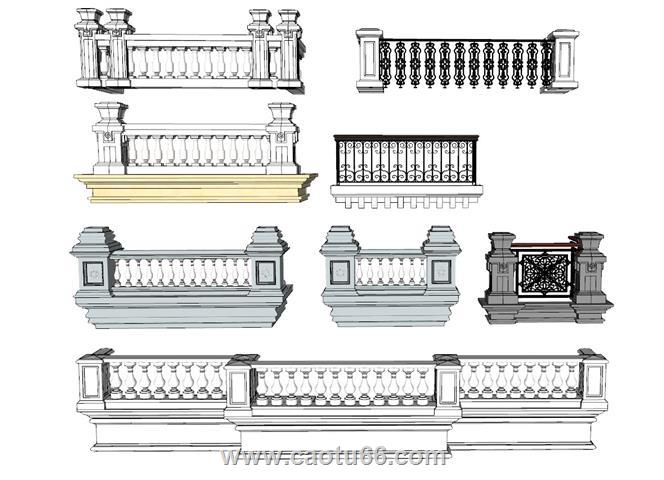 阳台护栏SU模型 1