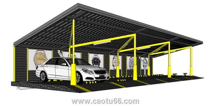 停车位停车棚SU模型