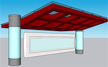 中式候车厅公交站SU模型 免费sketchup模型下载