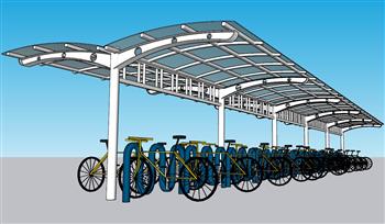 自行车单车停车棚SU模型 免费sketchup模型下载