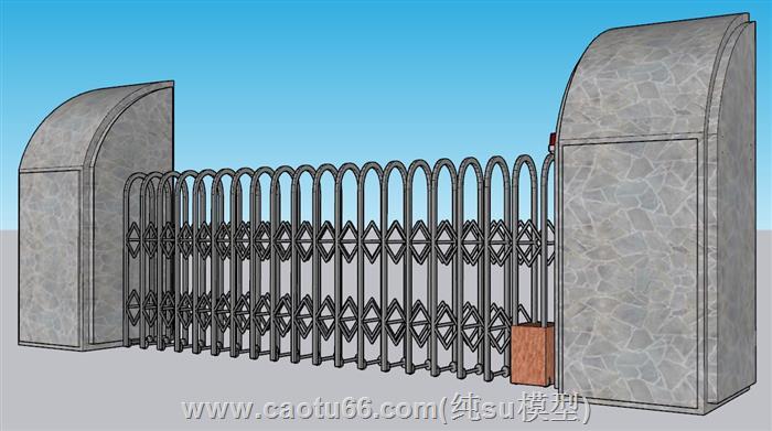 电动伸缩门大门SU模型 1