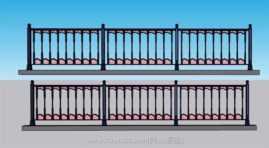 栏杆护栏SU模型 1