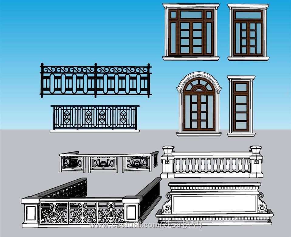 欧式栏杆护栏SU模型 1