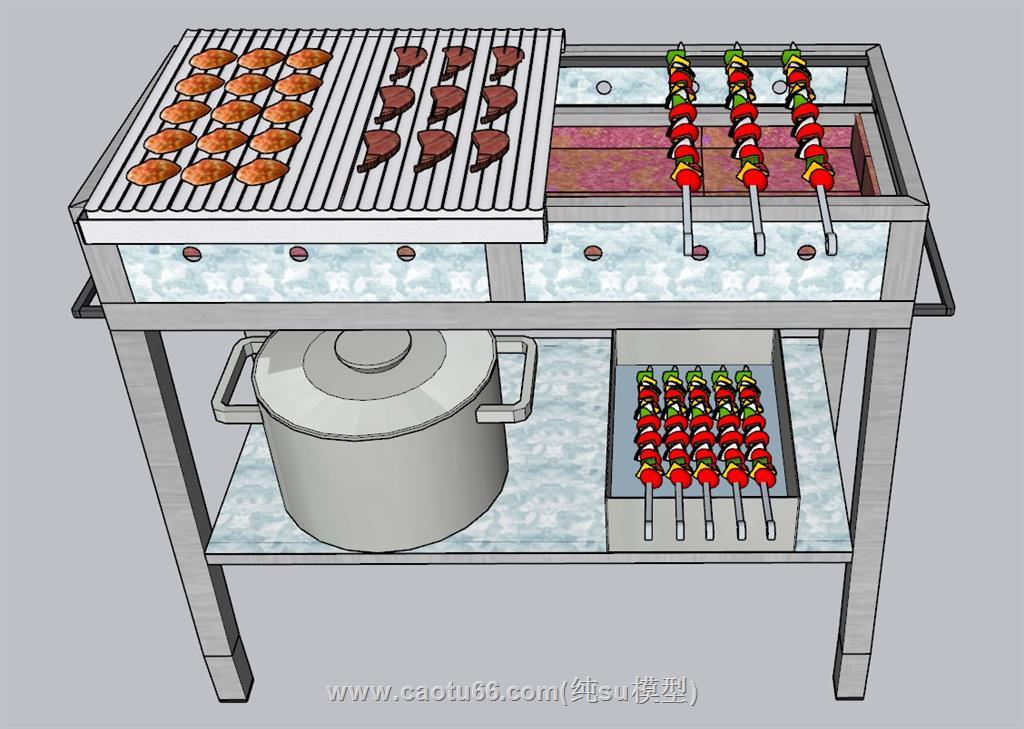 烧烤架烧烤摊烤串SU模型 1