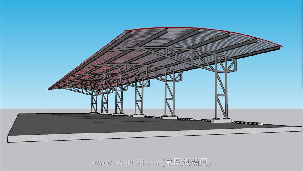 钢架结构停车棚SU模型 1