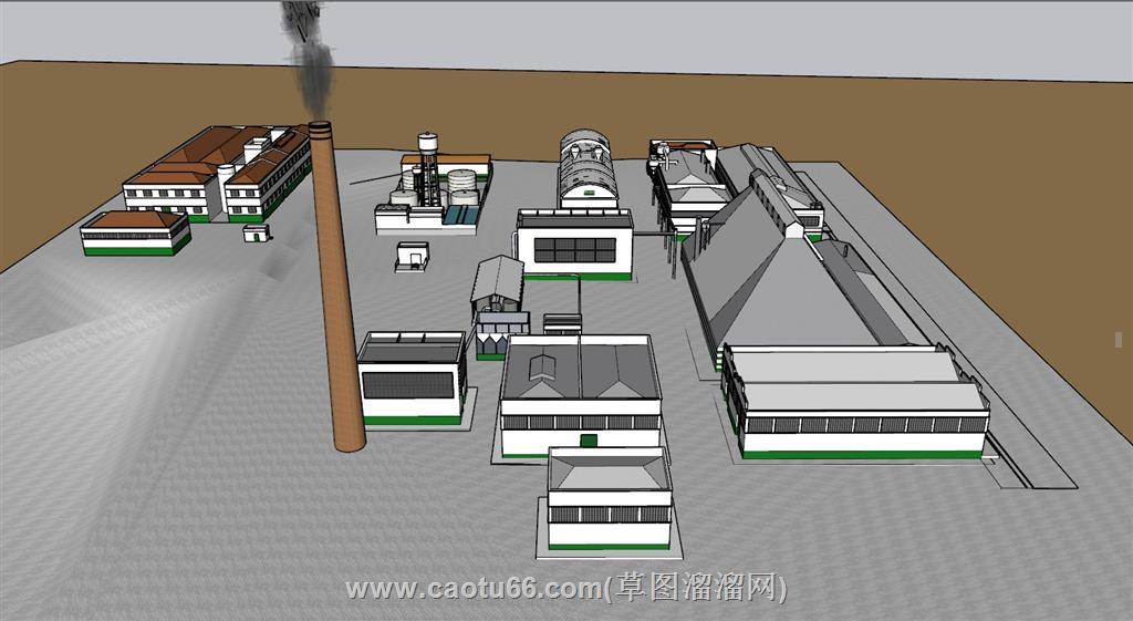 厂房烟囱工业园区SU模型 1