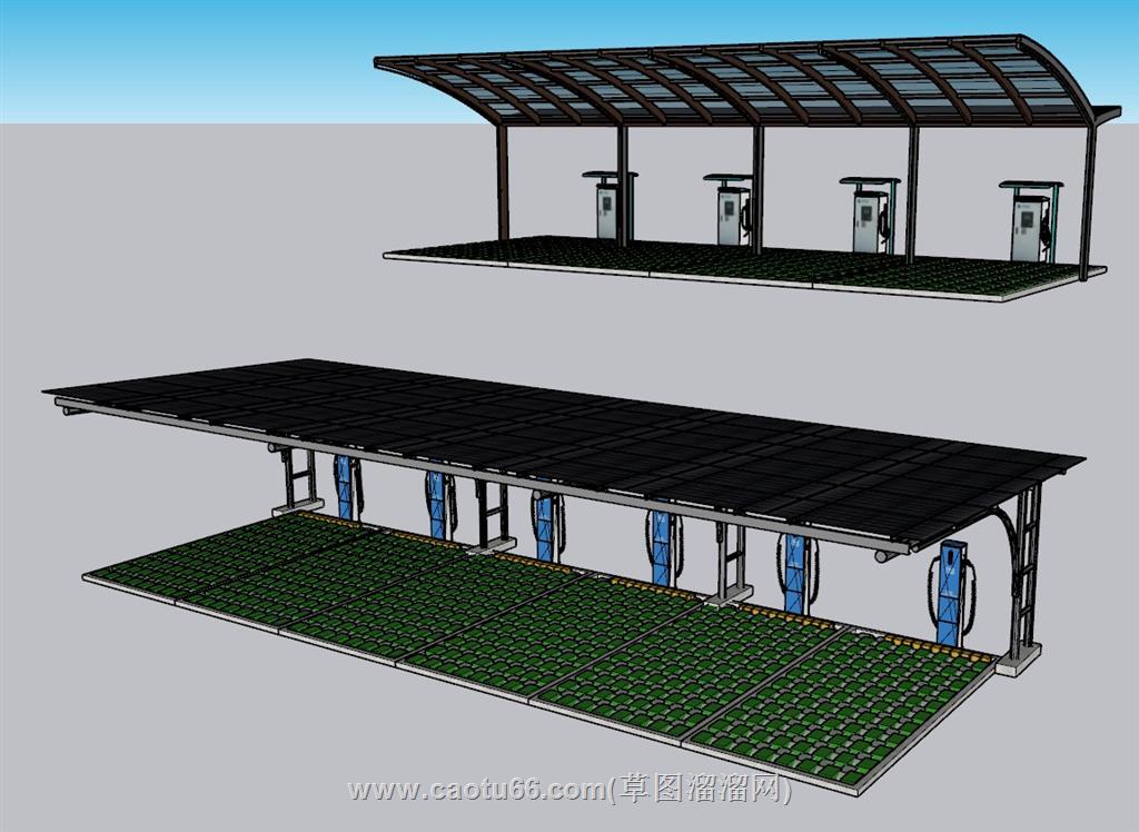 新能源停车位停车棚SU模型 1