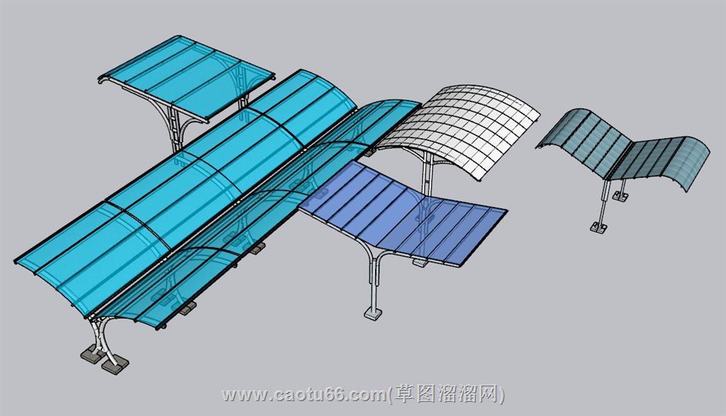 停车棚挡雨棚SU模型 1