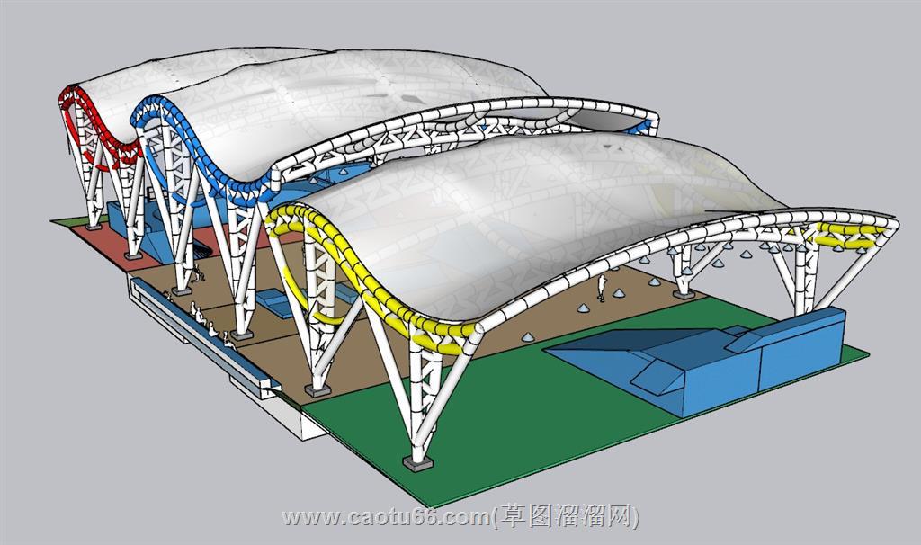 钢架棚滑板场SU模型 1