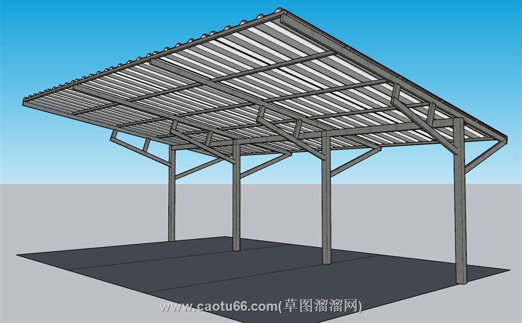 停车棚单车棚SU模型 1