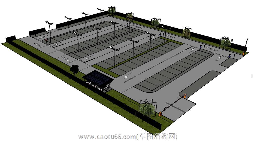 停车场停车棚SU模型 2