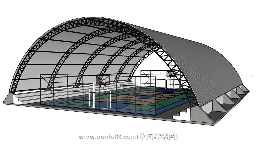 桁架钢架棚篮球场SU模型 1