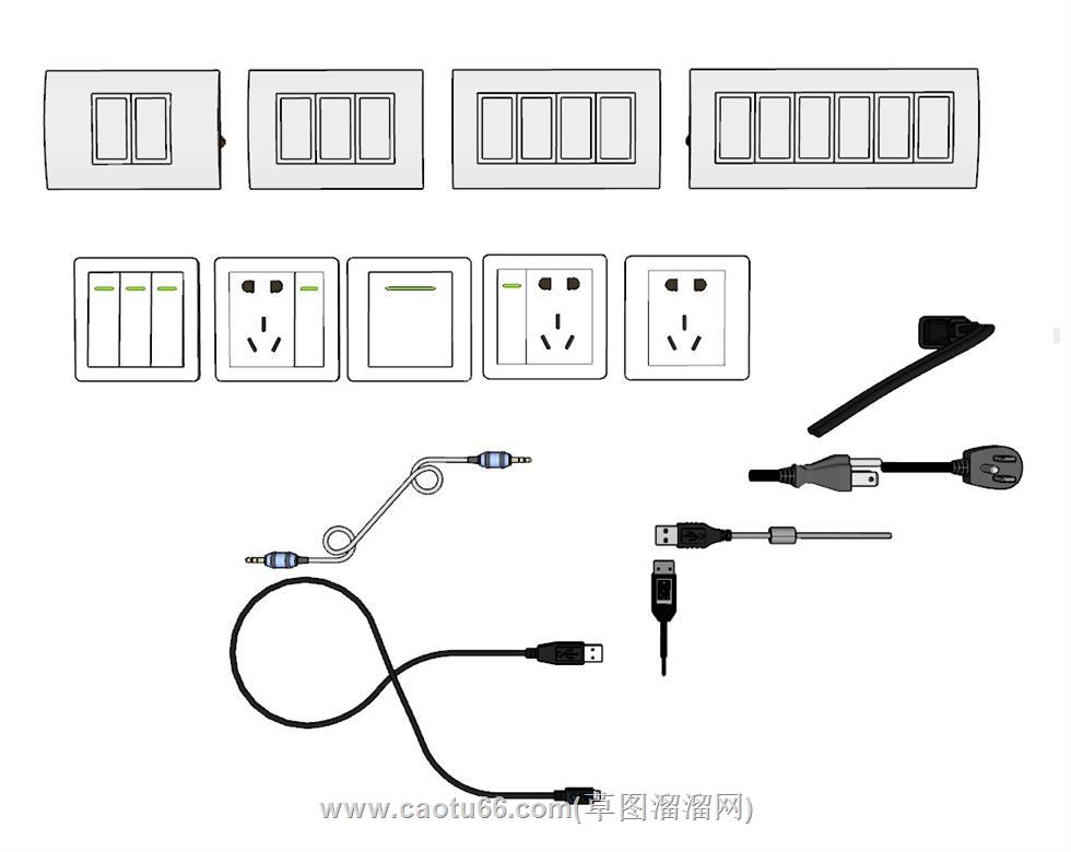 数据线开关按钮SU模型 1