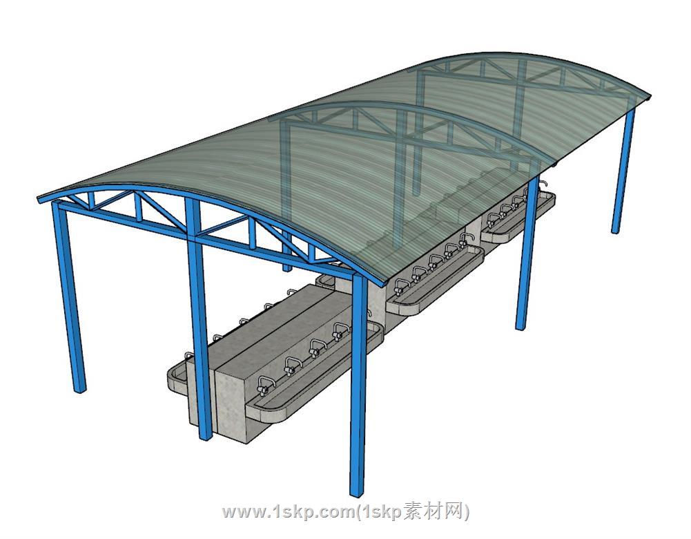 遮阳棚多人洗手池SU模型 1