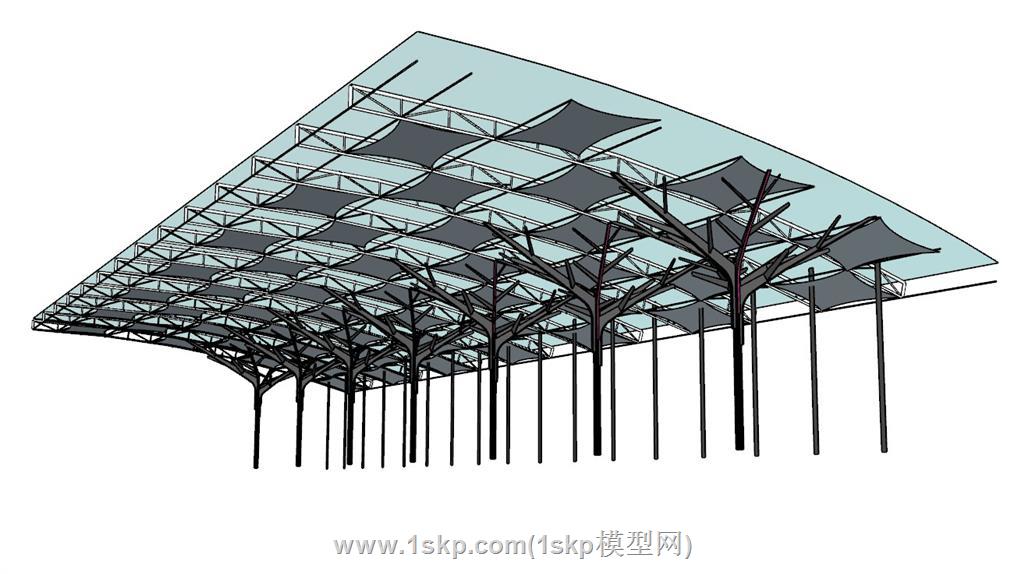 钢架结构玻璃廊架SU模型 1