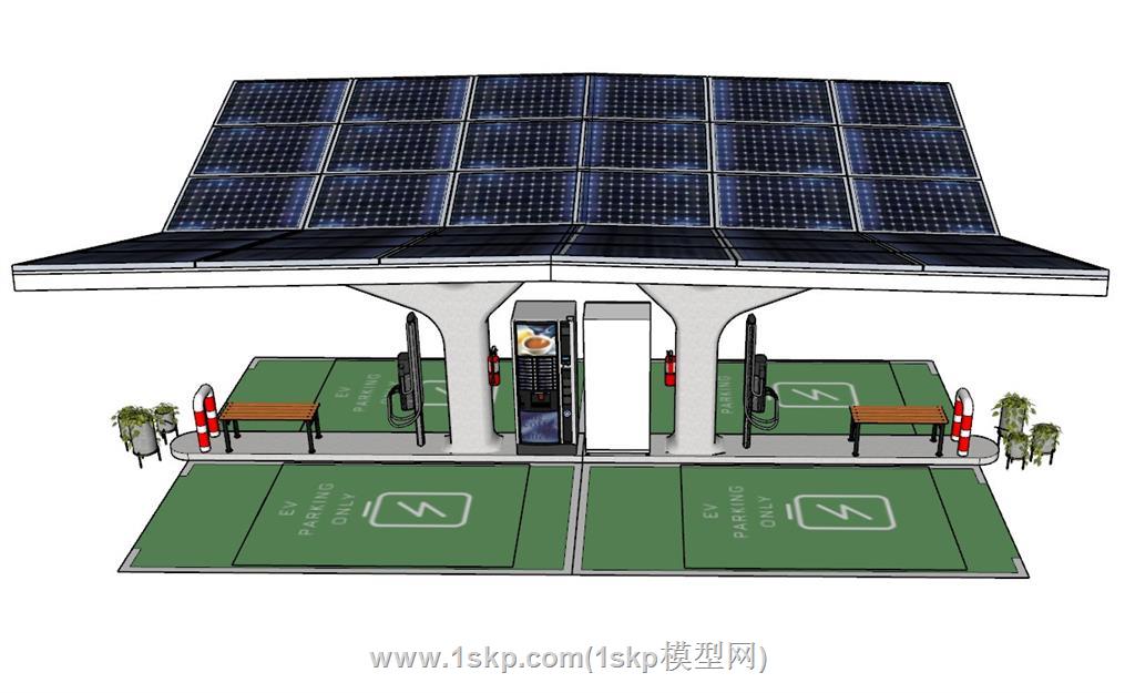 太阳能充电站充电桩SU模型 1