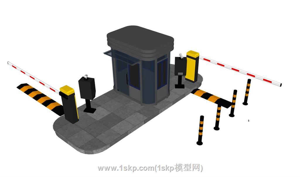 门卫岗亭道闸SU模型 1