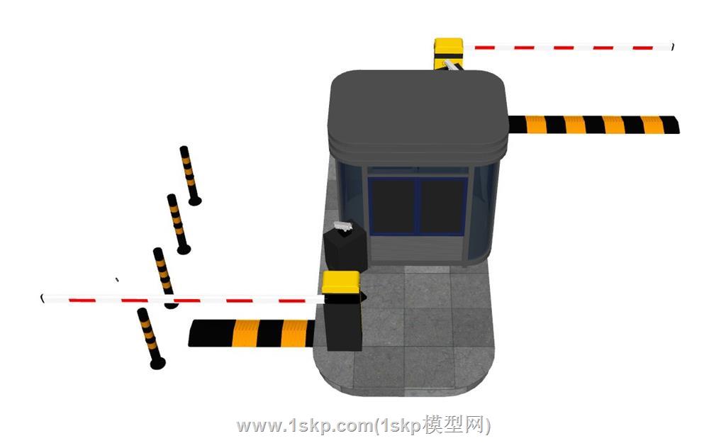 门卫岗亭道闸SU模型 3