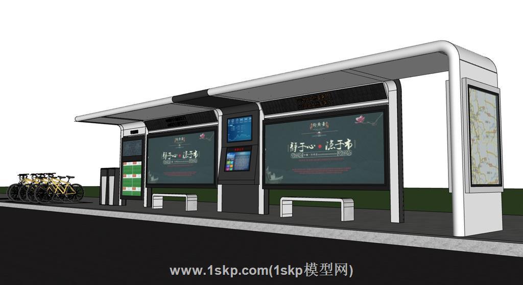 公交车站SU模型 1