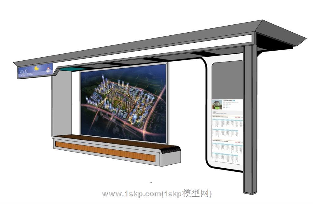 公交车站SU模型 1