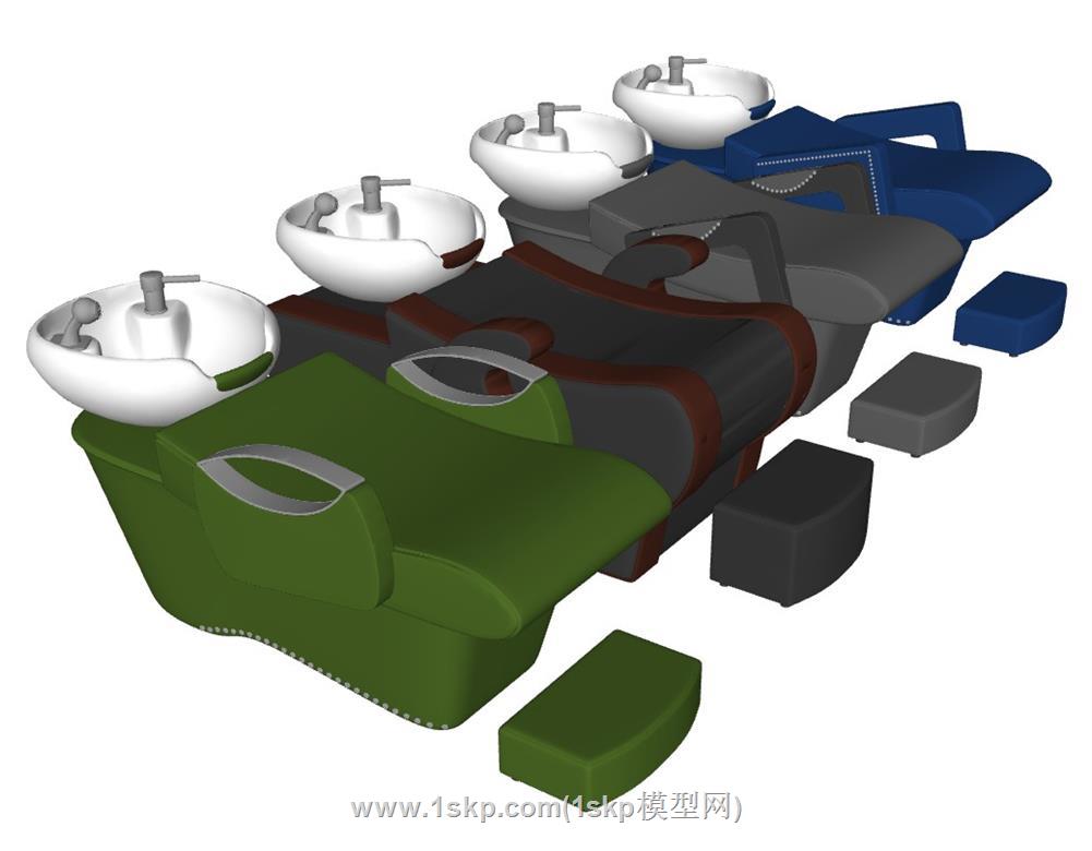 理发店洗头床按摩椅SU模型 2