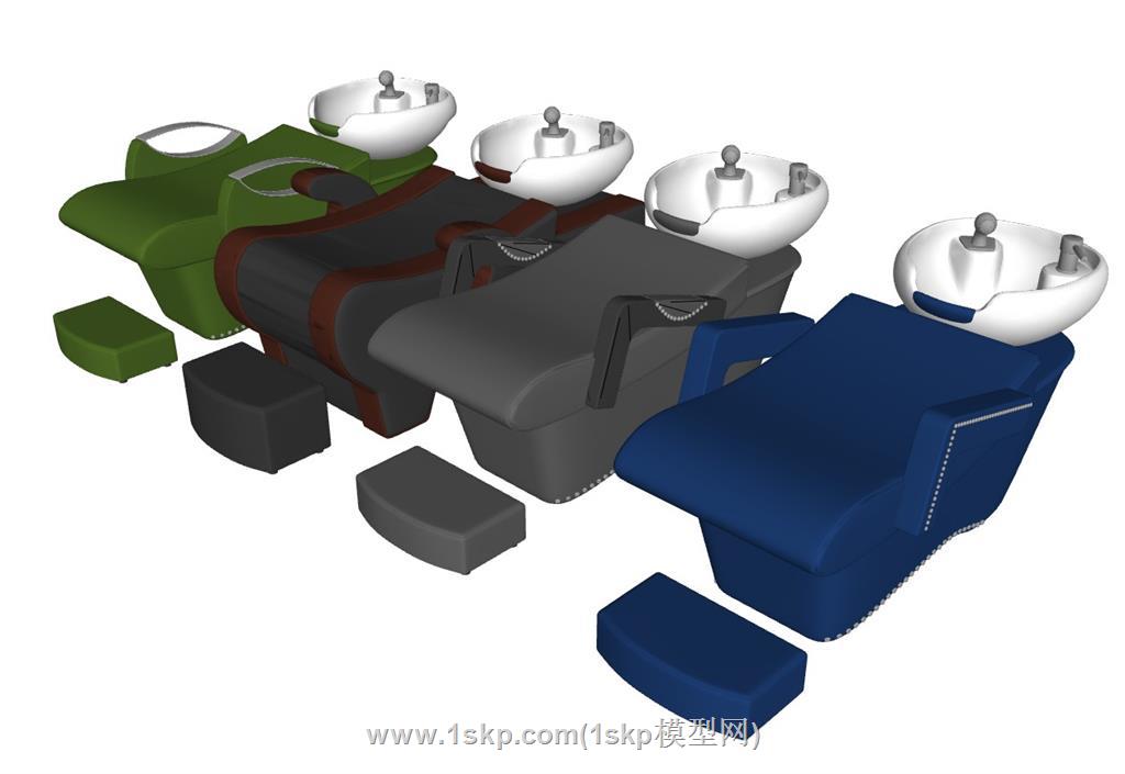 理发店洗头床按摩椅SU模型 3