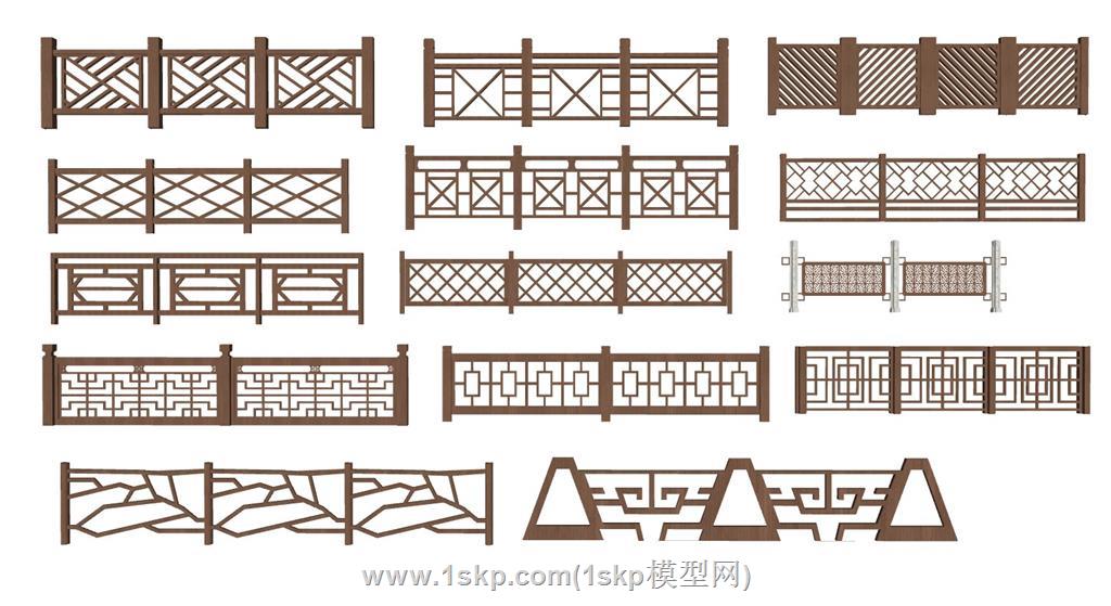 中式实木栏杆SU模型 1