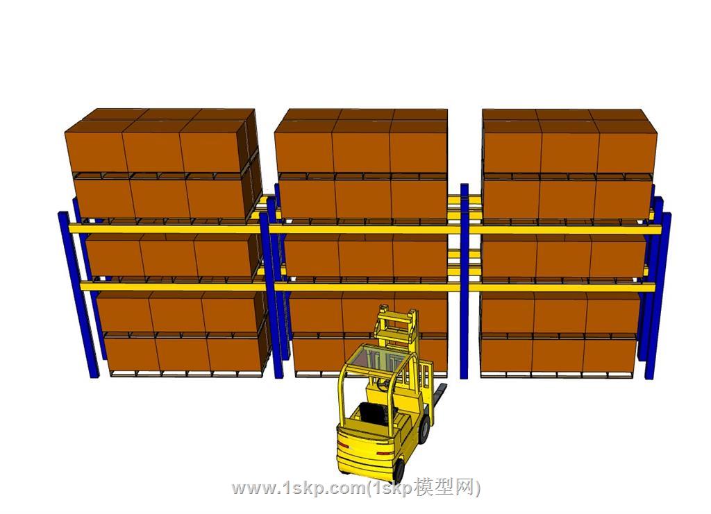 仓库叉车堆垛架货物架SU模型 1