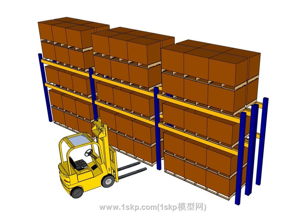 仓库叉车堆垛架货物架SU模型 2